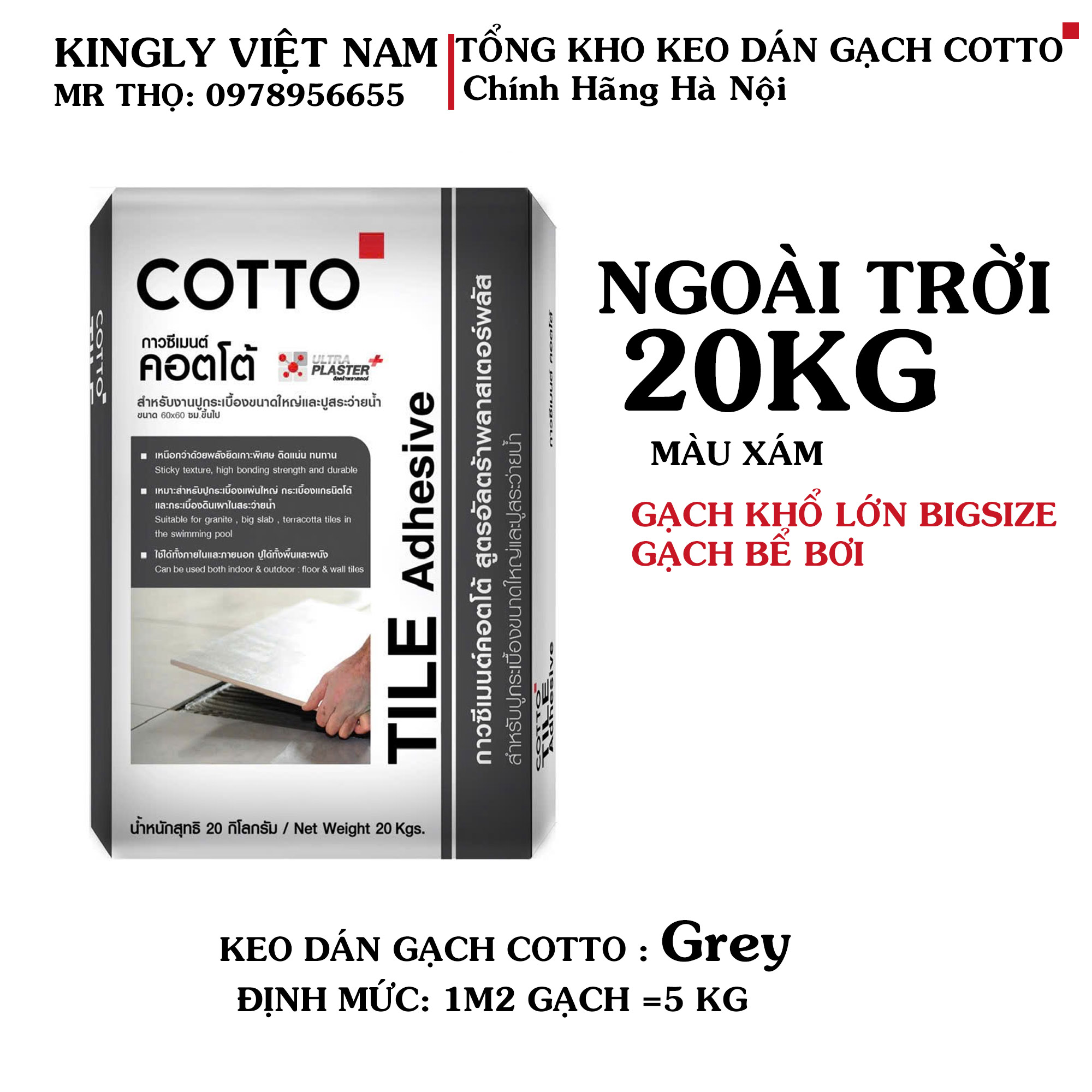 Keo dán gạch COTTO Grey ngoài trời và bể bơi